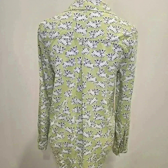 Beach Lunch Lounge Long Sleeve Button-up Cat print Shirt Blouse Women's SP - Picture 6 of 9